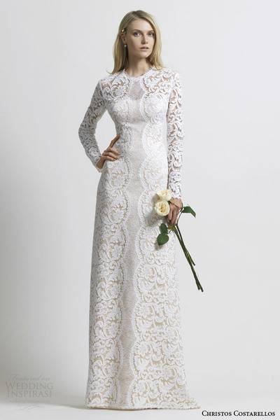 christos-costarellos-wedding-dress-2014-cotton-lace-bridal-gown-long-sleeve