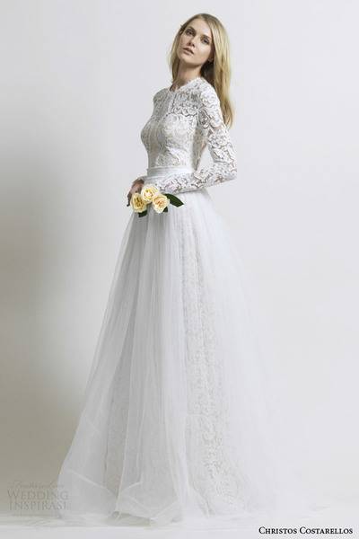 costarellos-bridal-2014-long-sleeve-lace-wedding-dress-tulle-skirt
