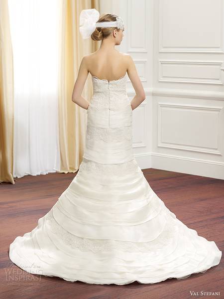 val-stefani-fall-2014-strapless-mermaid-wedding-dress-tiered-skirt-d8078-back-view-train